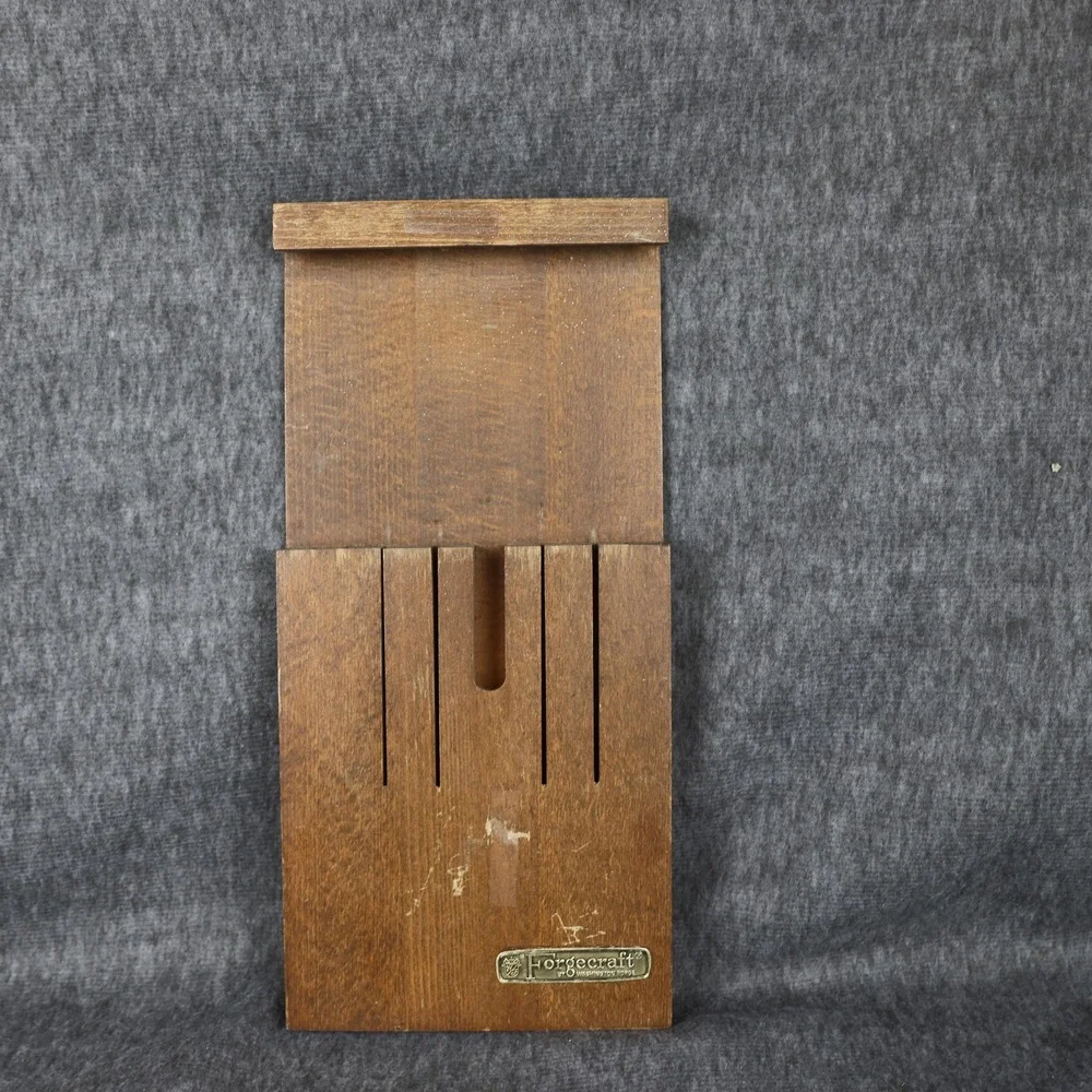 Vintage Forgecraft Knife Set Of 8 Brown Wood Handles Rack Stainless Kitchen